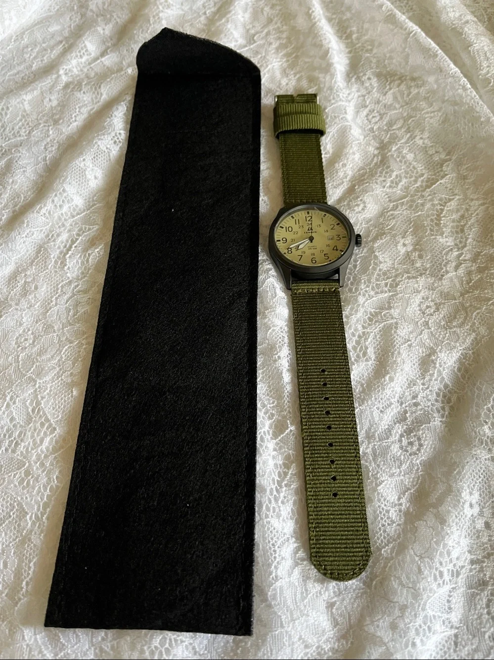 Men's Khaki Dial Quartz Watch with Green Nylon Strap
